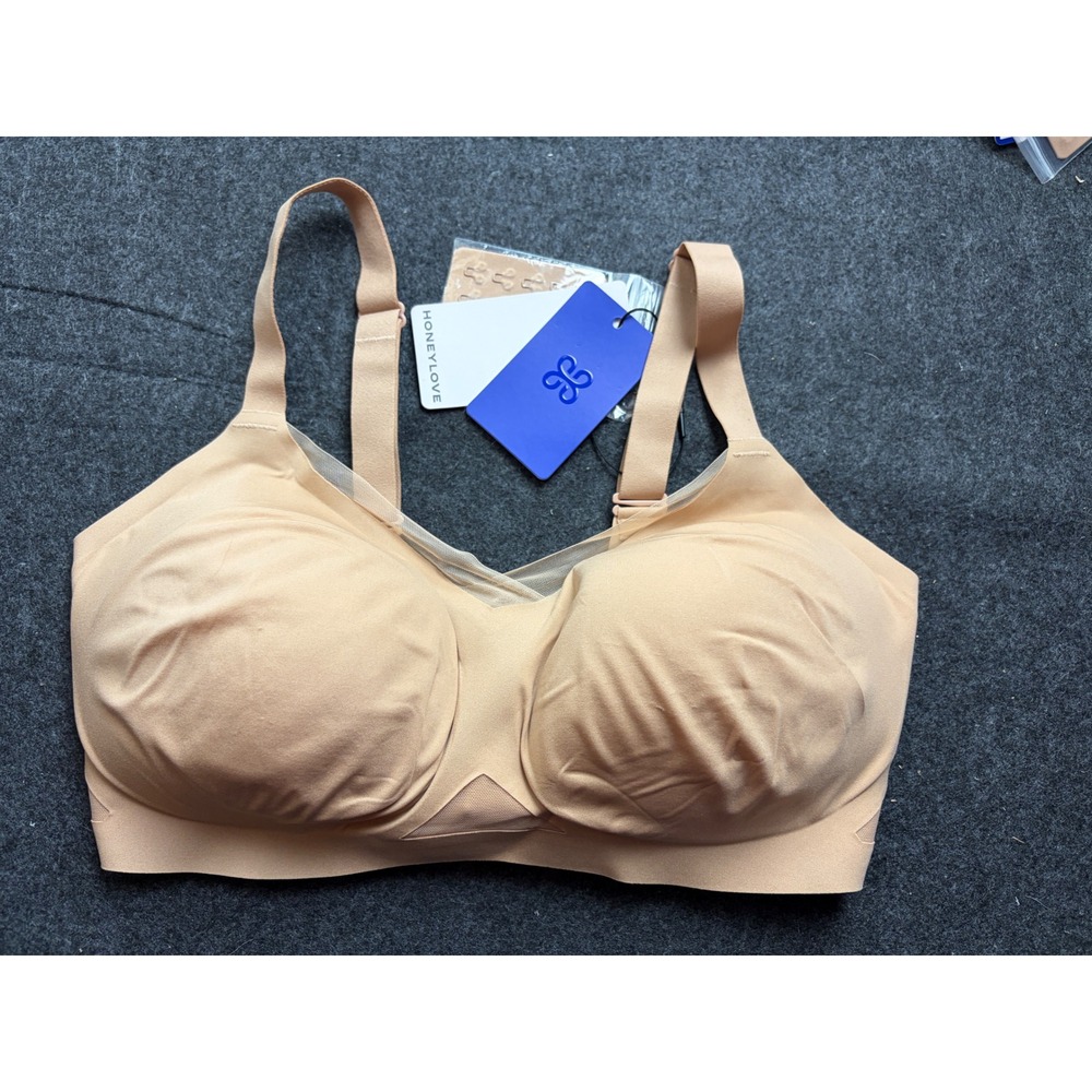 Honeylove CrossOver Bra Tan Nude Wireless Support Adjustable Straps NWT $69